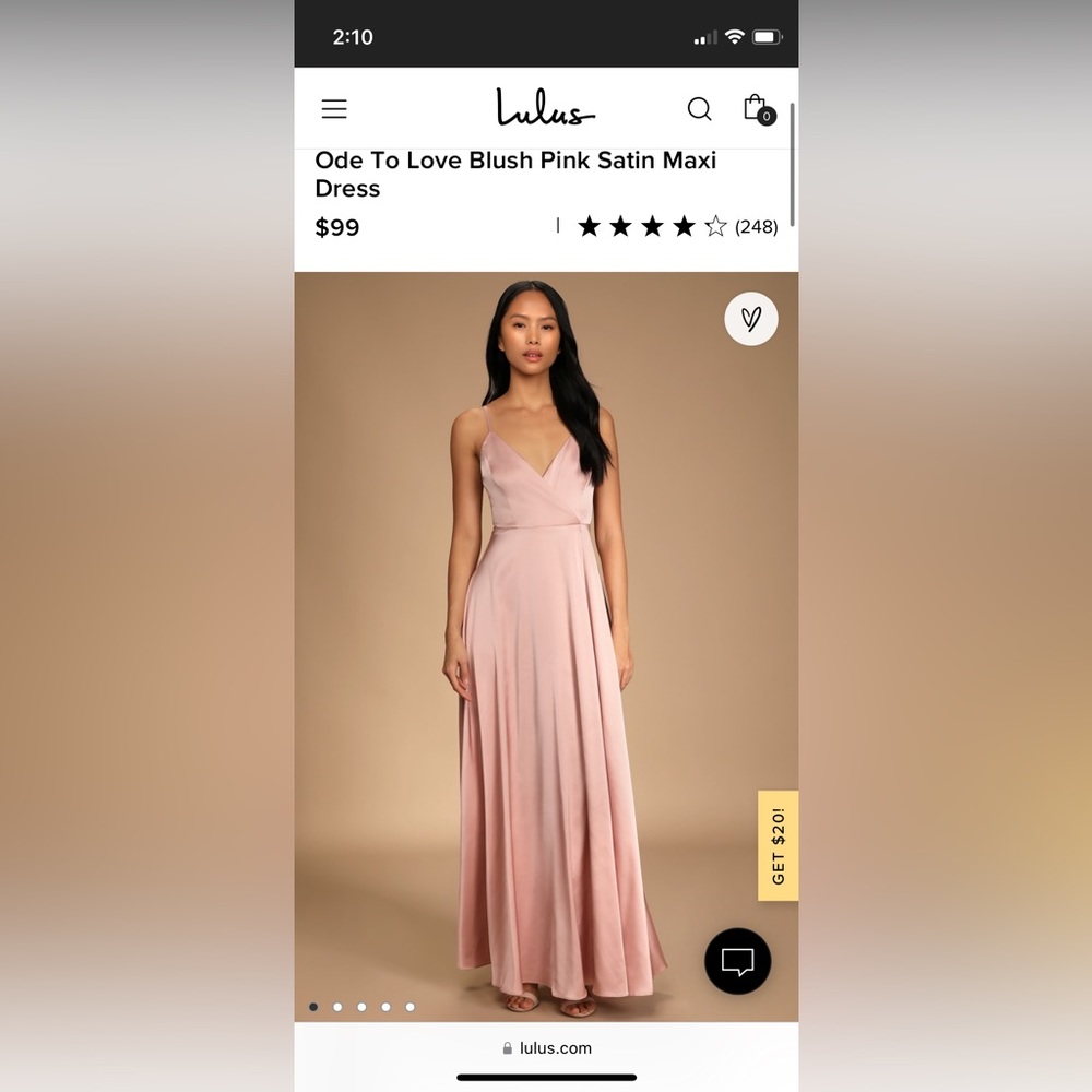 Lulu’s Ode to Love Blush Pink Satin Maxi Dress- NEW
